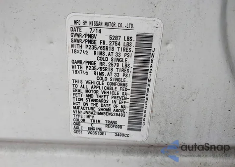 2014 Nissan Murano Sv z USA, uszkodzony, nr VIN JN8AZ1MW8EW529493